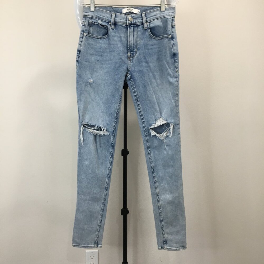 HUDSON Light Wash Distressed Ripped 5 Pocket Logo Hardware ZACK Skinny Jeans